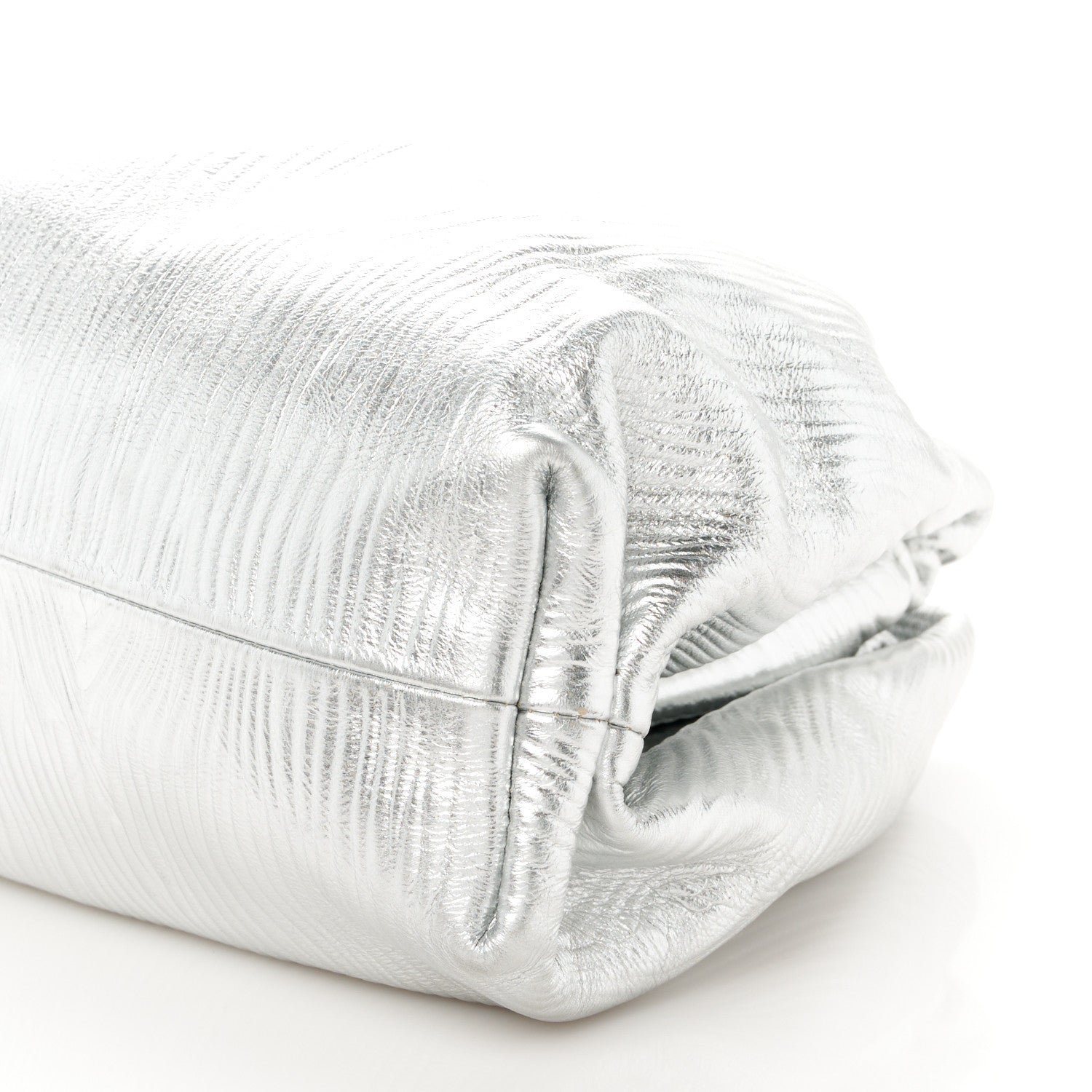 Bottega Veneta Metallic Bark Calfskin Embossed The Pouch Oversized Clutch Silver 10 of 10