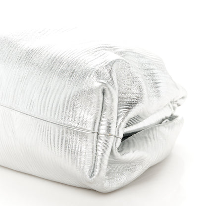 Bottega Veneta Metallic Bark Calfskin Embossed The Pouch Oversized Clutch Silver 10 of 10