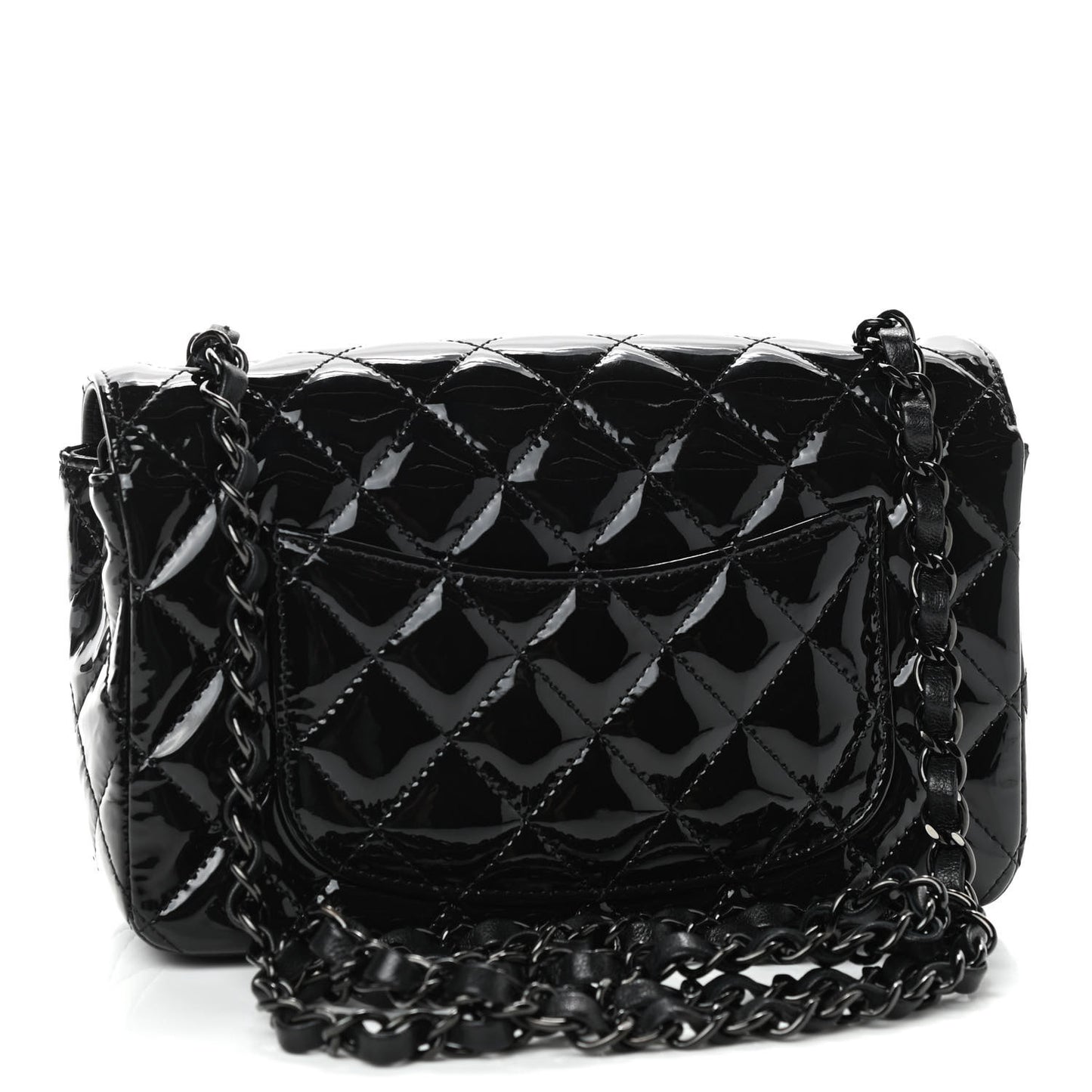 Patent Calfskin Quilted Mini Rectangular Flap So Black