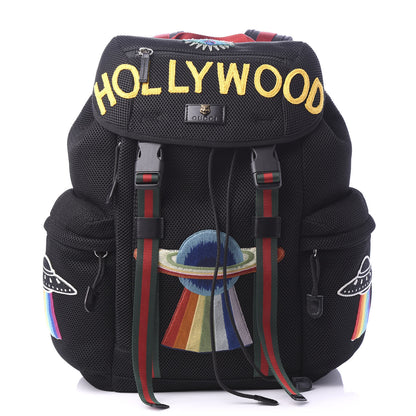 Gucci Mesh Web Hollywood Embroidered Double Buckle Backpack Black 1 of 9