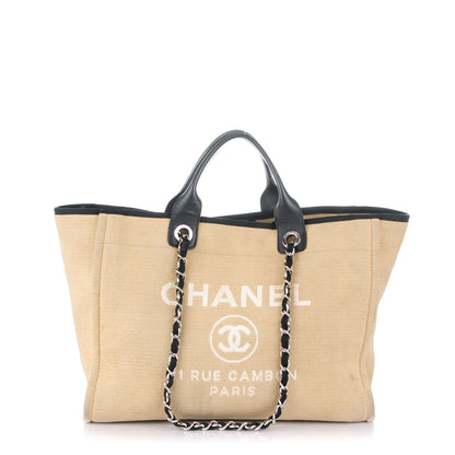 Chanel Canvas Large Deauville Tote Beige Black 1 of 14