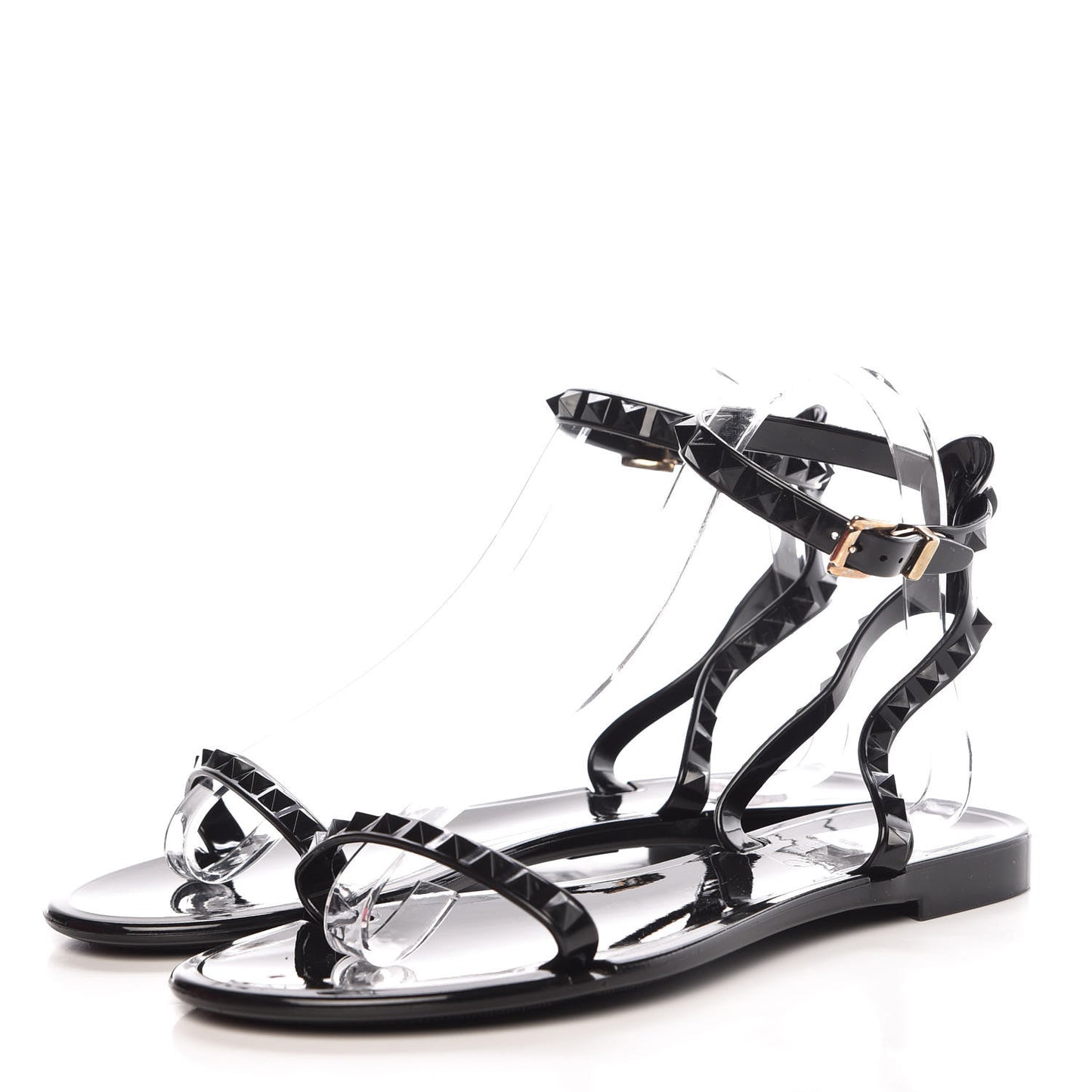 PVC Jelly Rockstud Ankle Strap Flat Sandals 37 Black