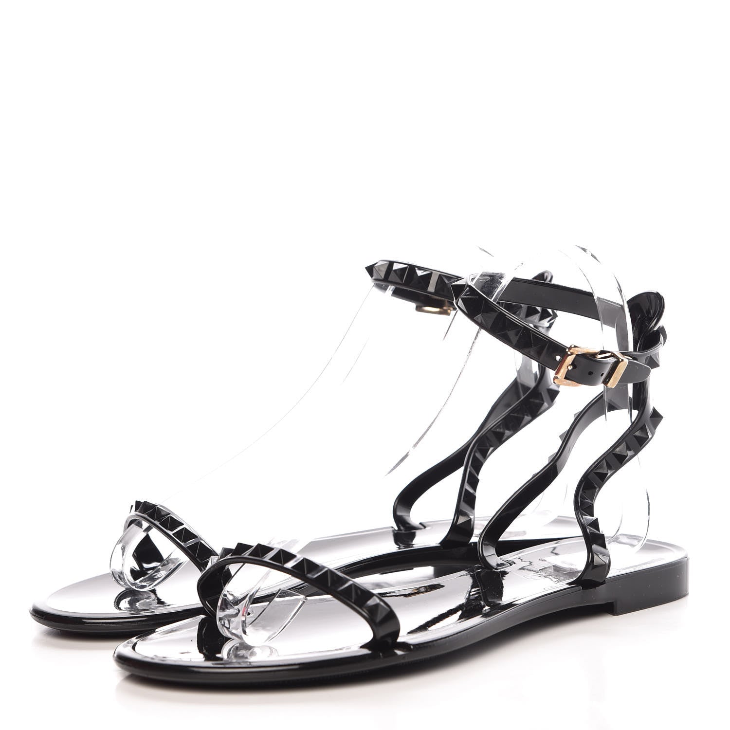 Valentino Garavani PVC Jelly Rockstud Ankle Strap Flat Sandals 37 Black 3 of 11
