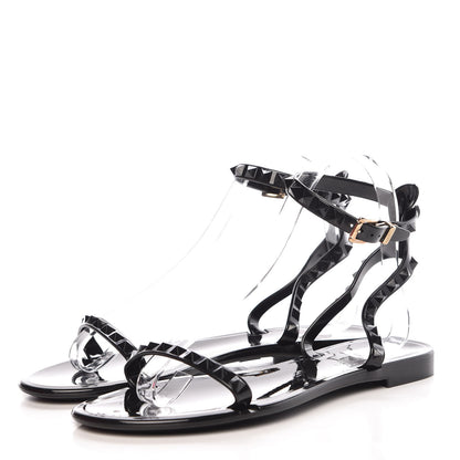 Valentino Garavani PVC Jelly Rockstud Ankle Strap Flat Sandals 37 Black 3 of 11