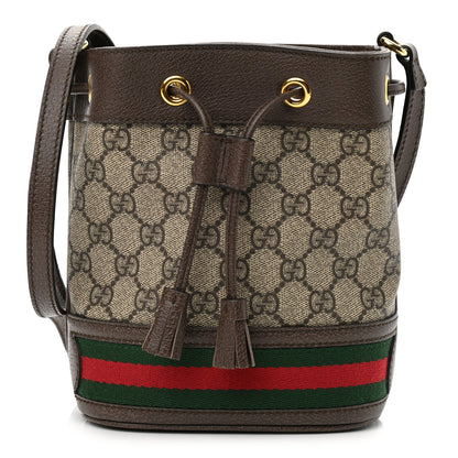 Gucci GG Supreme Monogram Web Mini Ophidia Bucket Bag Brown 1 of 11