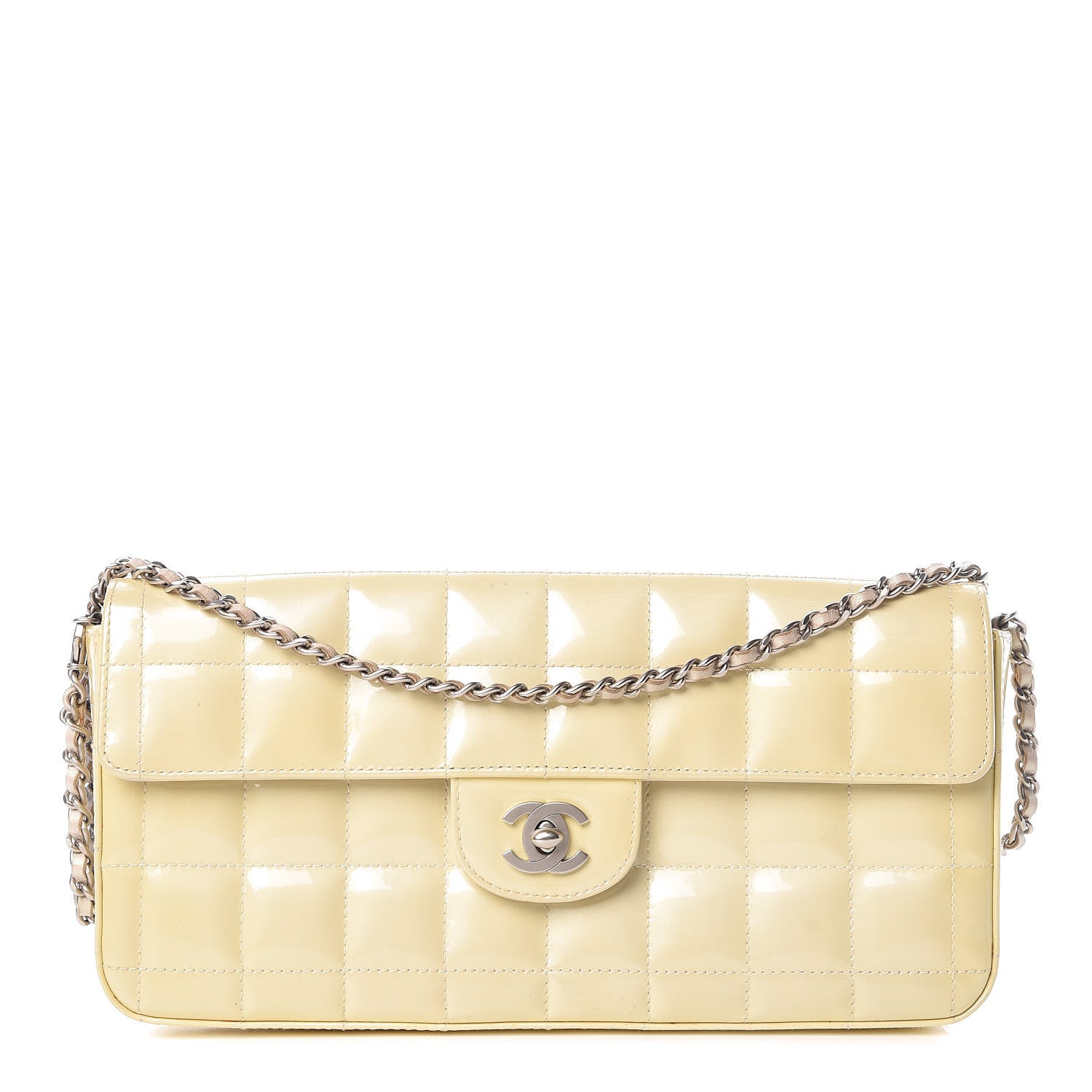 Chanel Patent Quilted East West Chocolate Bar Flap White 1 of 19