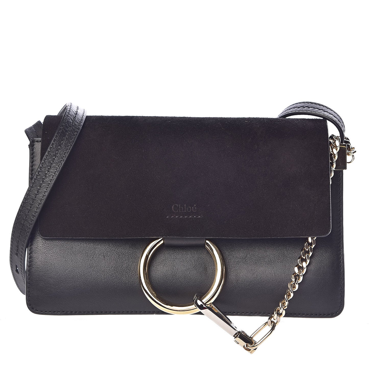 Suede Calfskin Small Faye Shoulder Bag Black