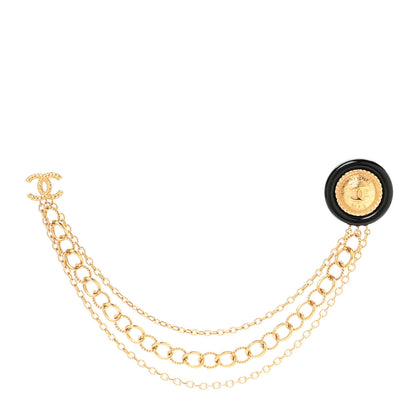 Chanel CC Medallion Multi Strand Long Chain Brooch Gold Black 1 of 4