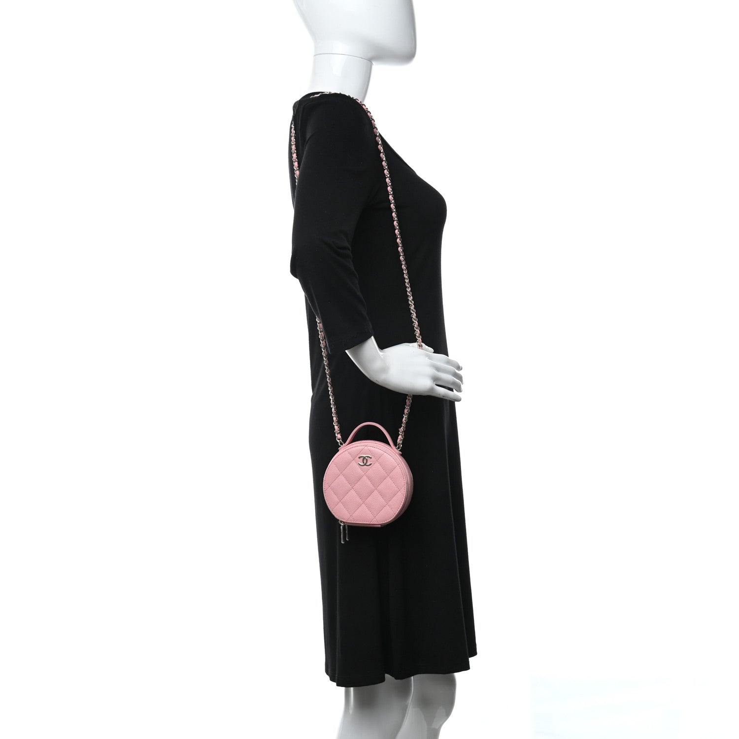 Chanel Caviar Quilted Round Handle With Care Vanity With Chain Pink 2 of 12