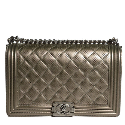 Chanel Metallic Lambskin Perforated New Medium Boy Flap Silver 1 of 9
