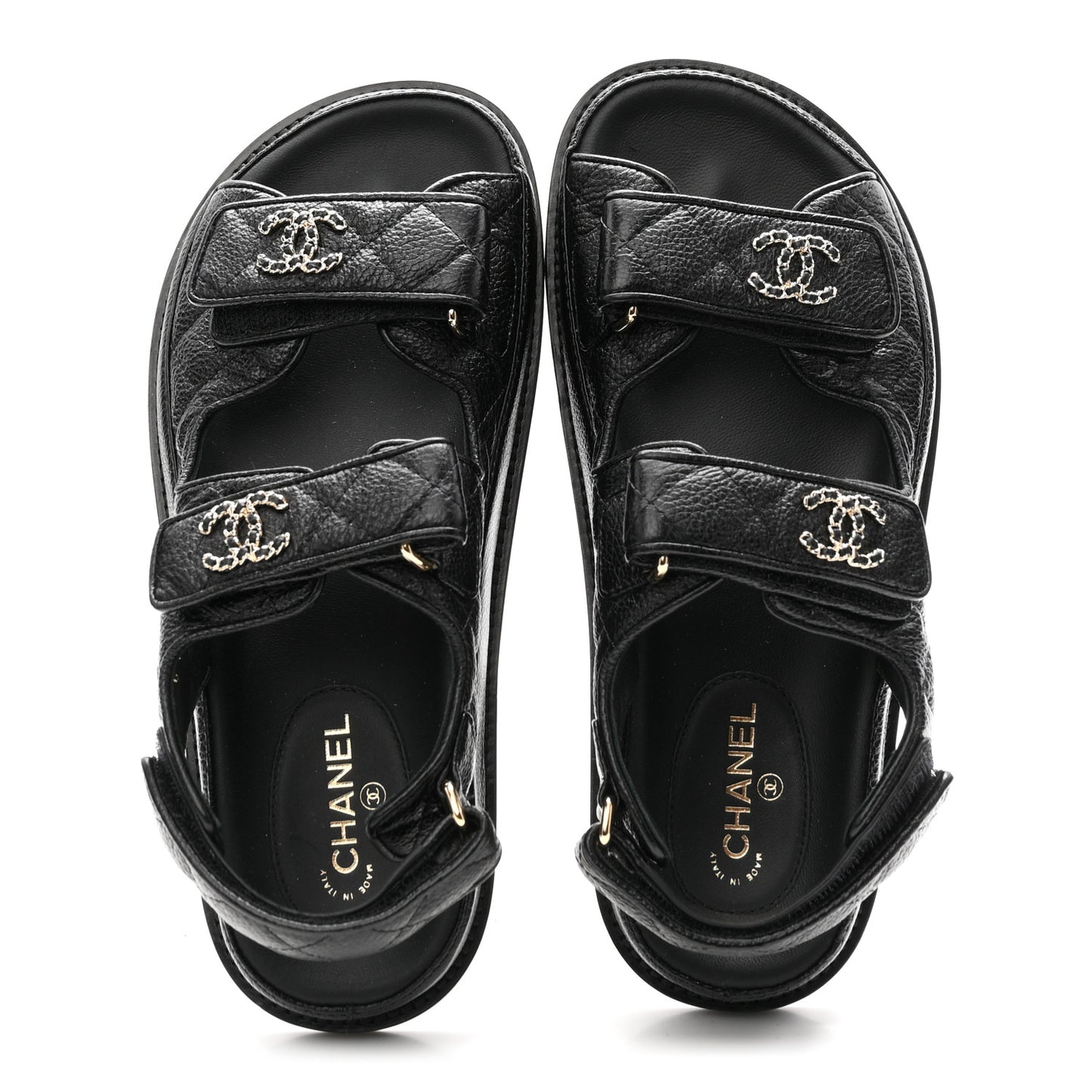 Grained Calfskin Velcro Dad Sandals 35 Black