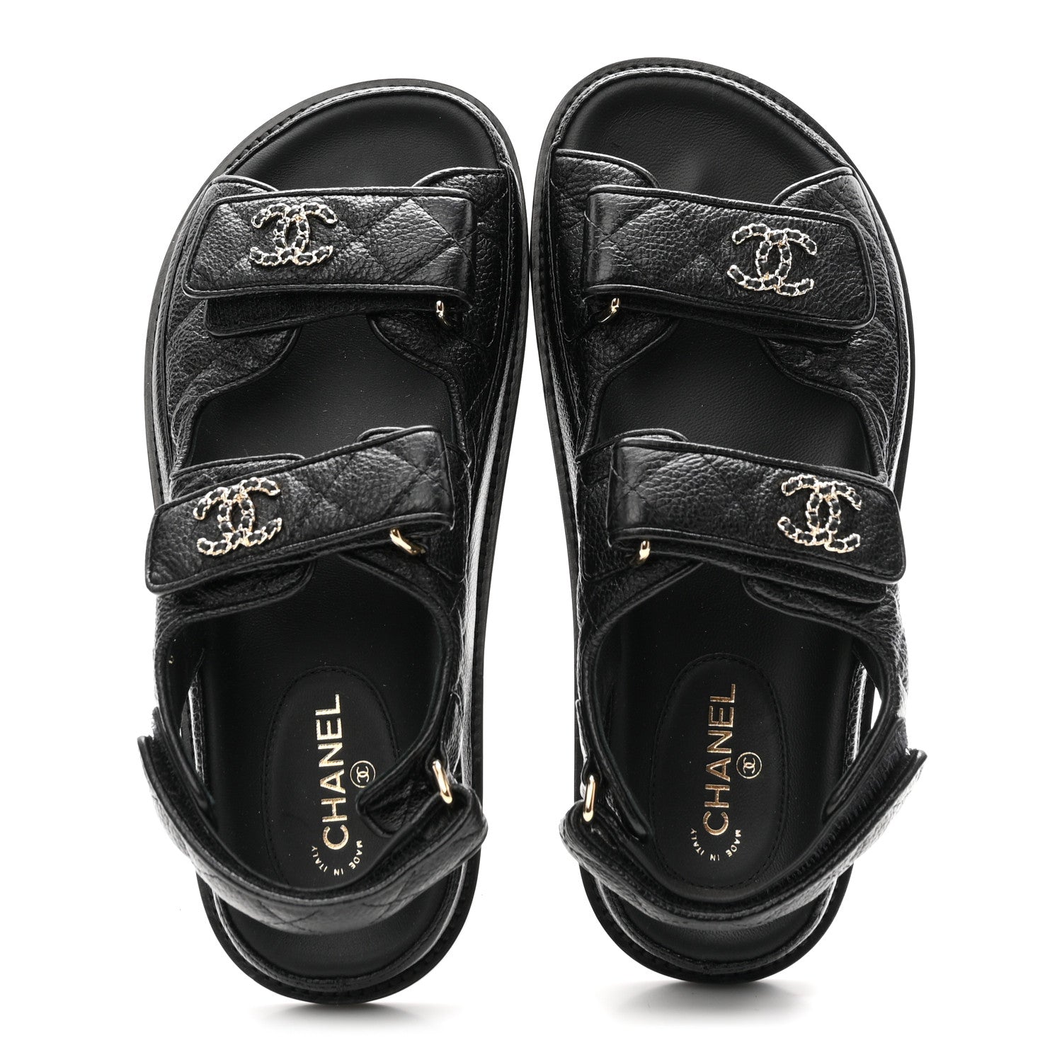Chanel Grained Calfskin Velcro Dad Sandals 35 Black 2 of 10