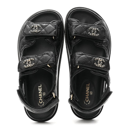 Chanel Grained Calfskin Velcro Dad Sandals 35 Black 2 of 10