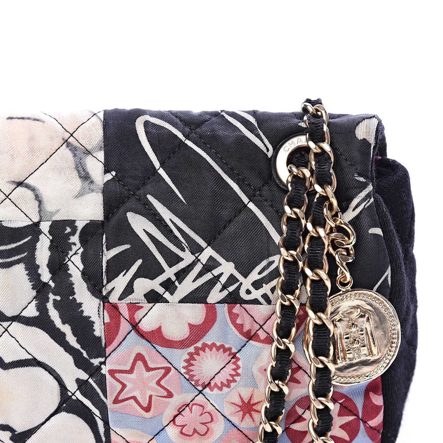 Chanel Fabric Quilted Patchwork Mini Rectangular Flap Red Black White 14 of 16