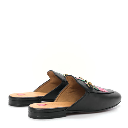 Gucci Calfskin Flower Embroidered Princetown Slippers 37 Black 4 of 8