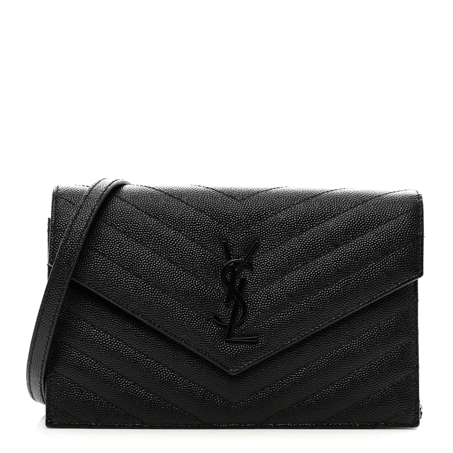 Grain De Poudre Matelasse Chevron Monogram Monochrome Envelope Chain Wallet Black