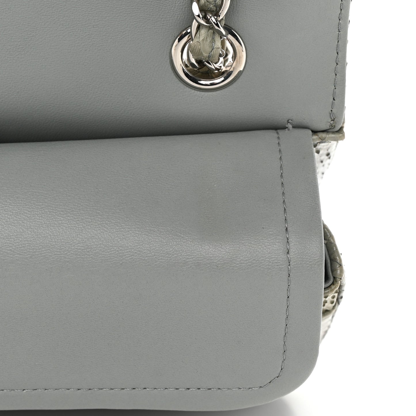 Metallic Snakeskin Medium Double Flap Light Blue