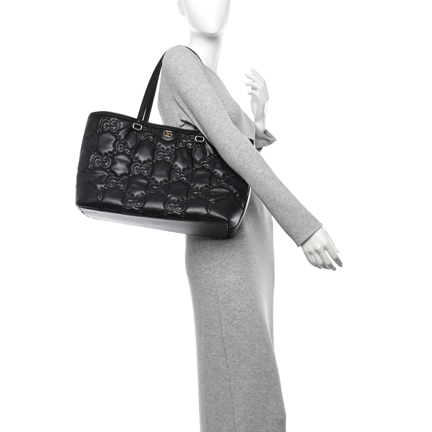 Calfskin GG Matelasse Medium Ophidia Shopping Tote Black