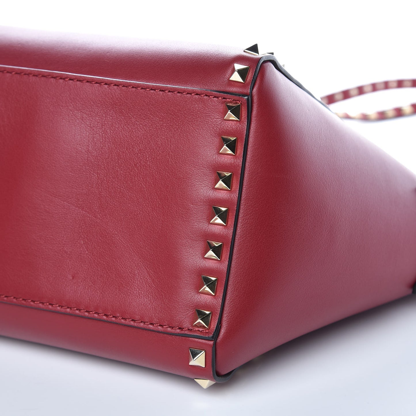 Vitello Small Rockstud Double Handle Tote Red