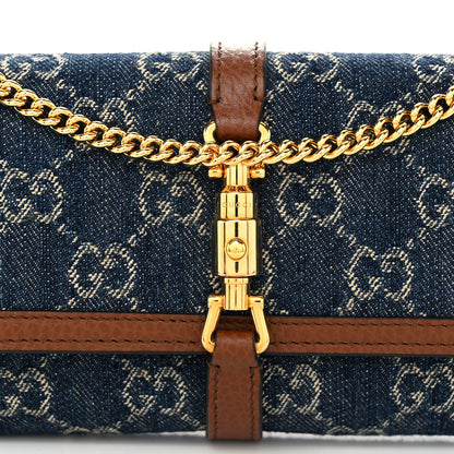 Gucci New Denim GG Monogram Jackie 1961 Chain Wallet Blue Tea Cuir 8 of 10