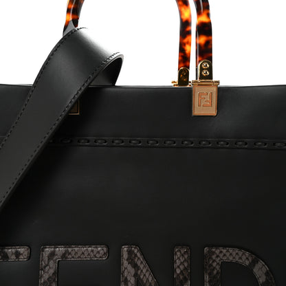 Fendi Vitello King Plexiglass Elaphe Snakeskin Print Logo Medium Fendi Sunshine Shopper Tote Dark Asphalt 7 of 9