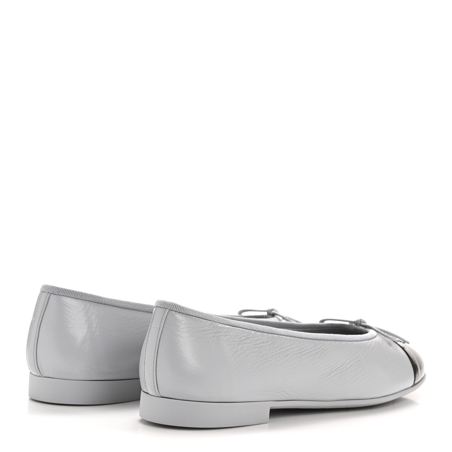 Chanel Shiny Crumpled Calfskin Patent CC Cap Toe Ballerina Flats