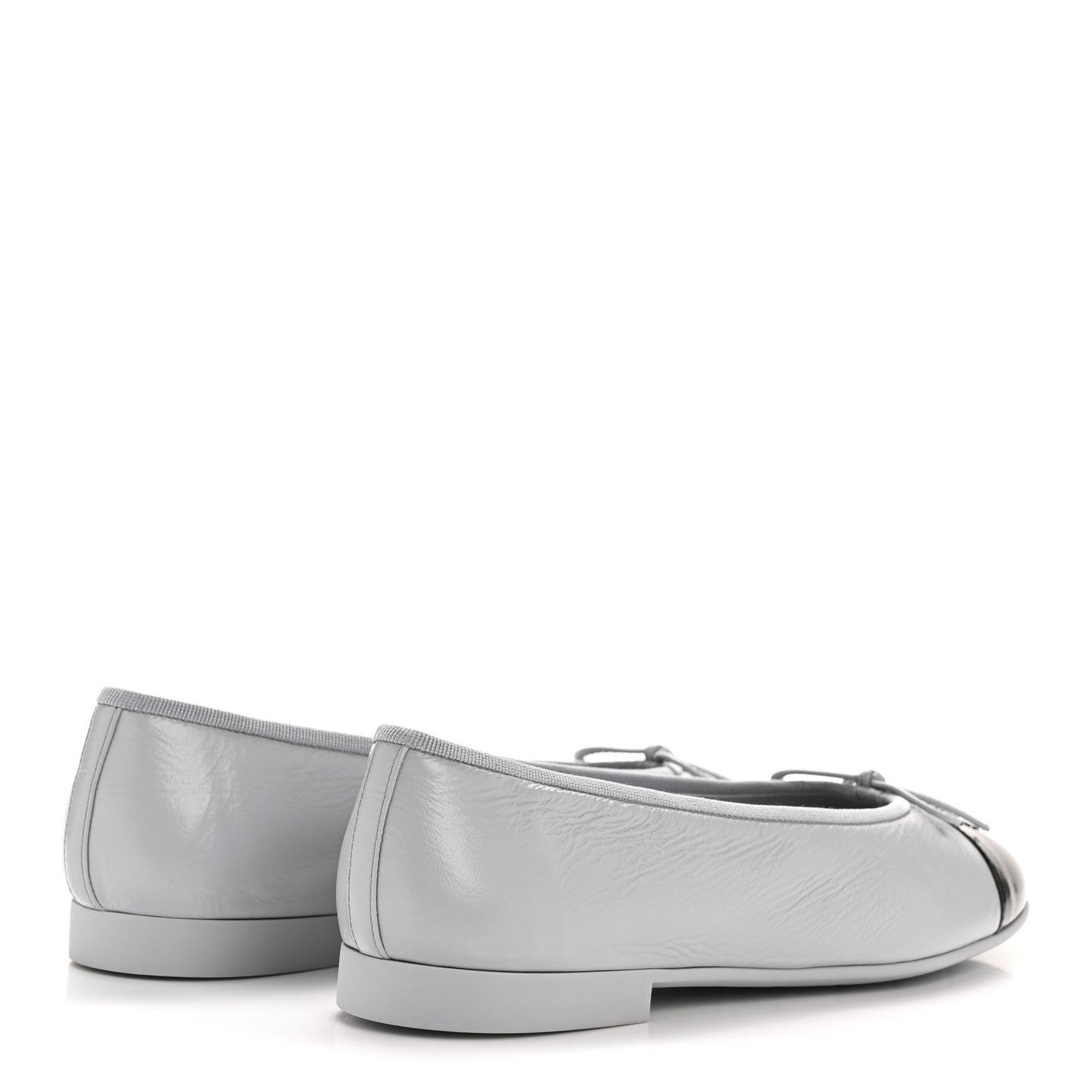 Shiny Crumpled Calfskin Patent CC Cap Toe Ballerina Flats 41 Grey Black