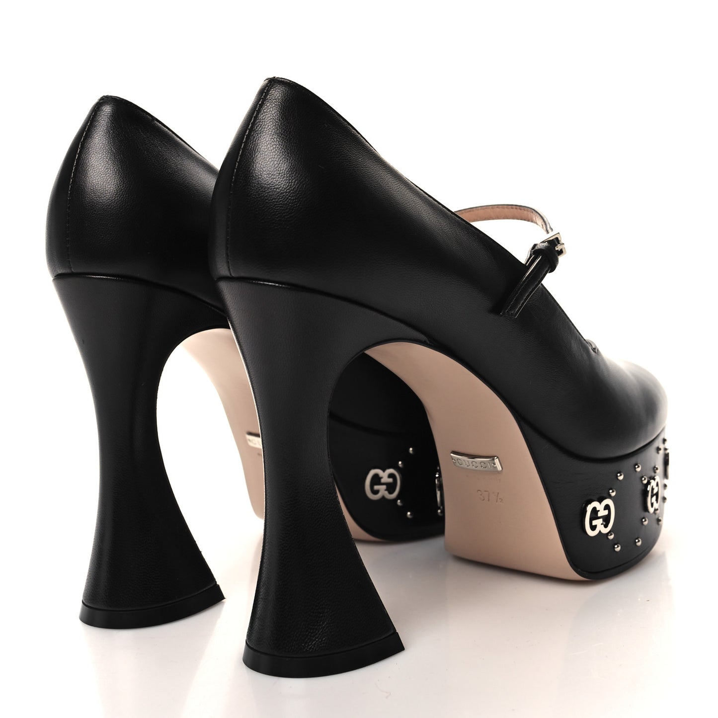 Malaga Kid Interlocking G Studs 155mm Platform Sandals 37.5 Perfect Black