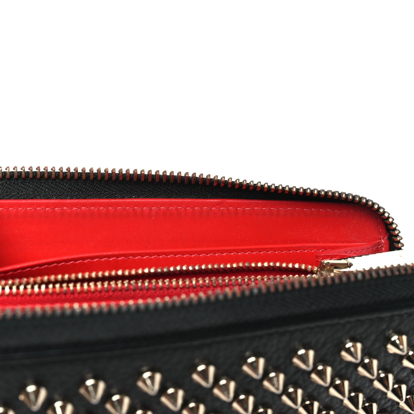 Calfskin Panettone Spiked Zip Around Wallet Black Gold