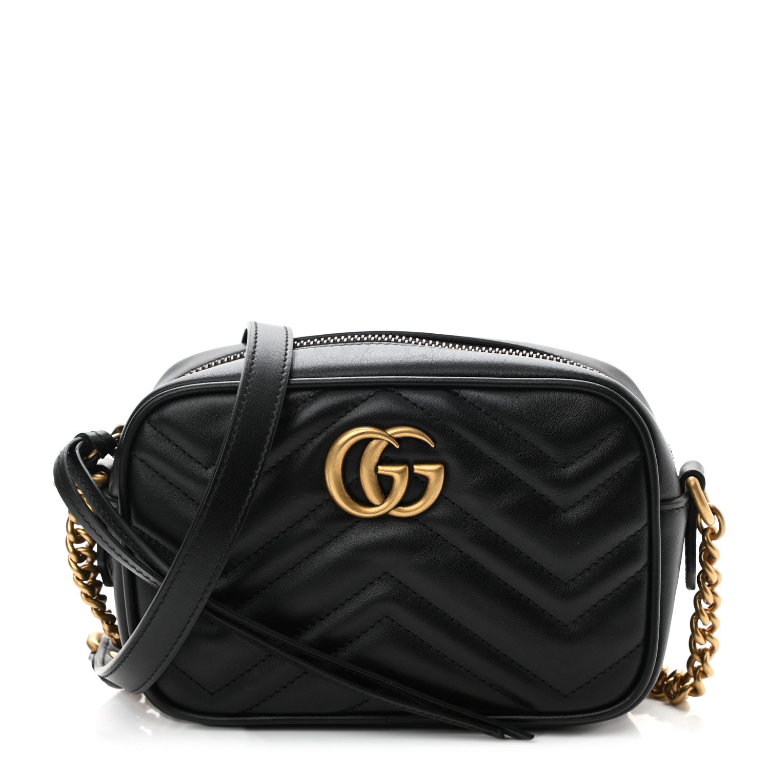 Gucci Calfskin Matelasse Mini GG Marmont Chain Shoulder Bag Black 1 of 11