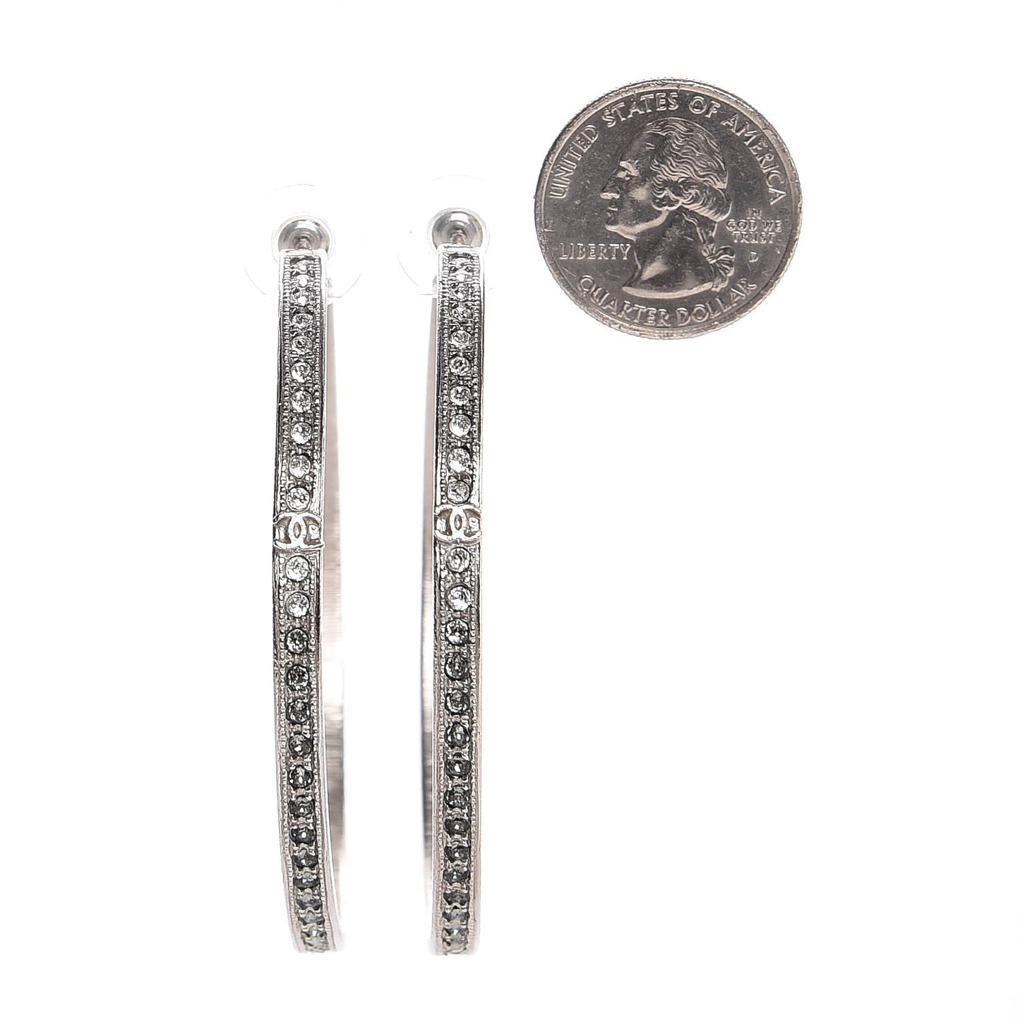 Crystal CC Large Hoop Earrings Grey Silver