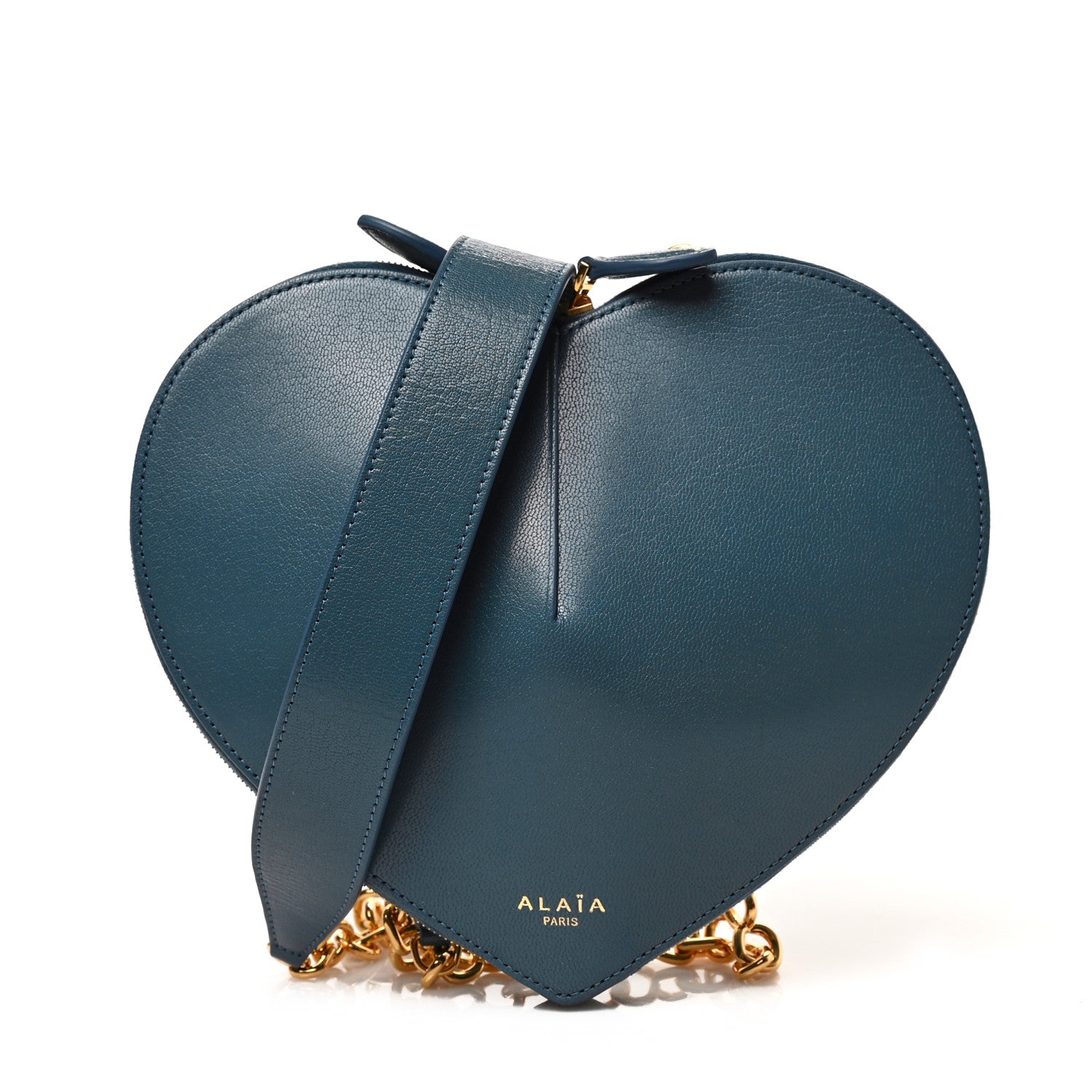 Alaia Shiny Goatskin Le Coeur Chain Bag Bleu Ardoise 1 of 7