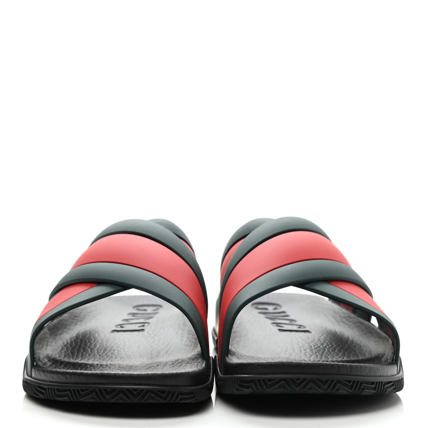 Gucci Rubber Web Mens Criss Cross Slide Sandals 8 Green Red 2 of 10
