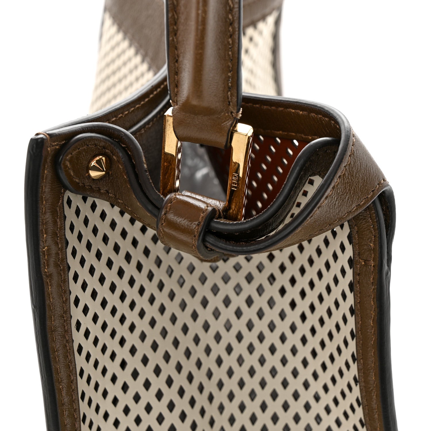 Fendi Vitello Liberty Glossy Lambskin Perforated Medium Peekaboo X-Lite White Ice Rust Maya 11 of 13