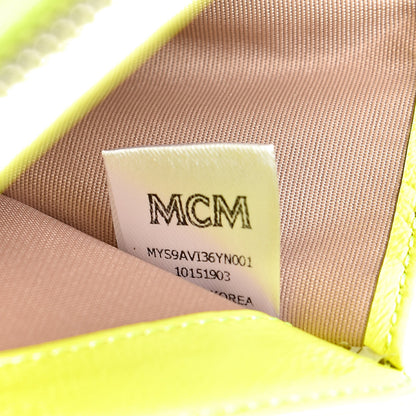 MCM Visetos Mini Zip Around Wallet Neon Yellow 8 of 8