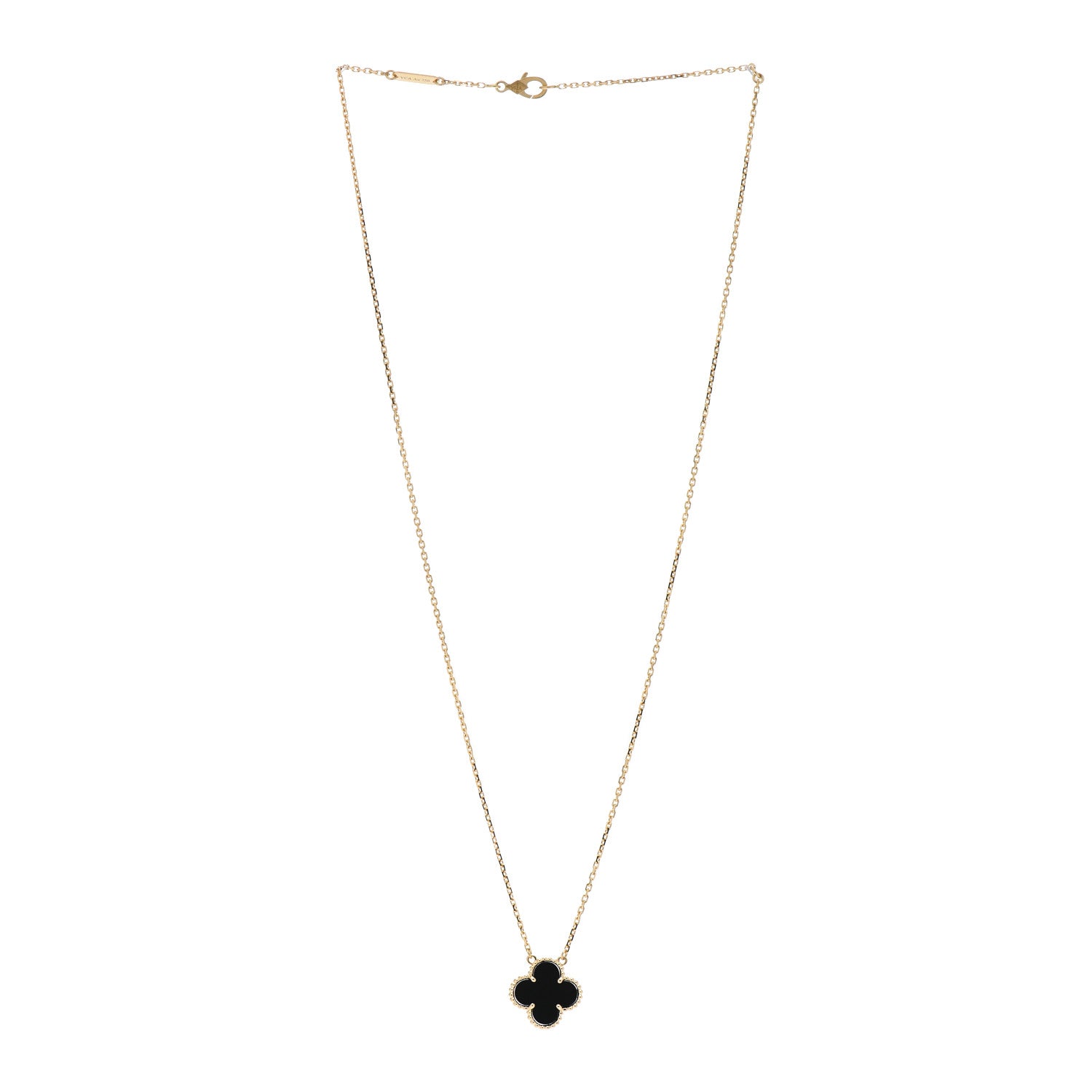 Van Cleef & Arpels 18K Yellow Gold Black Onyx Vintage Alhambra Pendant Necklace 3 of 5