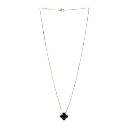 Van Cleef & Arpels 18K Yellow Gold Black Onyx Vintage Alhambra Pendant Necklace 3 of 5