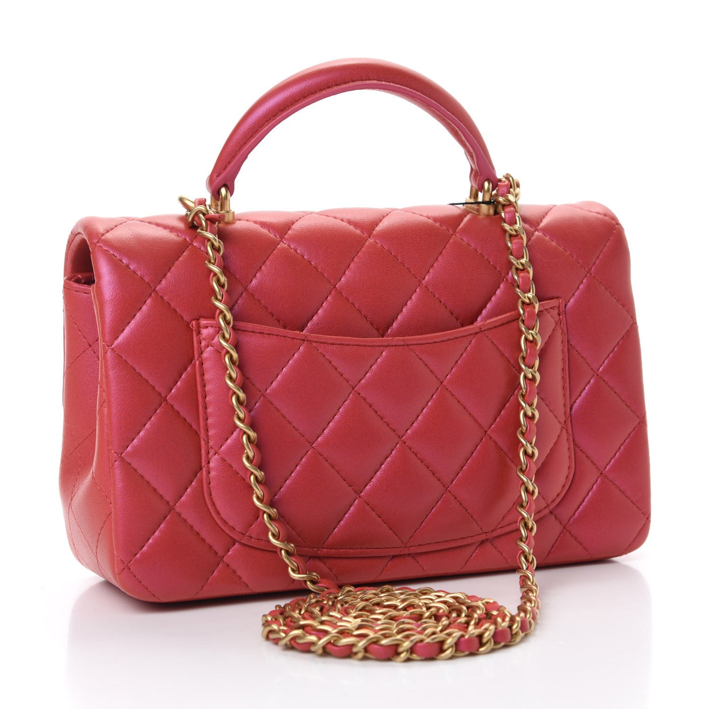 Iridescent Lambskin Quilted Mini Top Handle Rectangular Flap Red