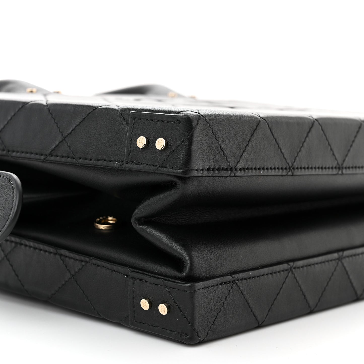 Calfskin Quilted Studded Square Vanity Case Black