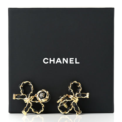 Chanel Lambskin Chain Bow Drop Earrings Black Gold 5 of 5