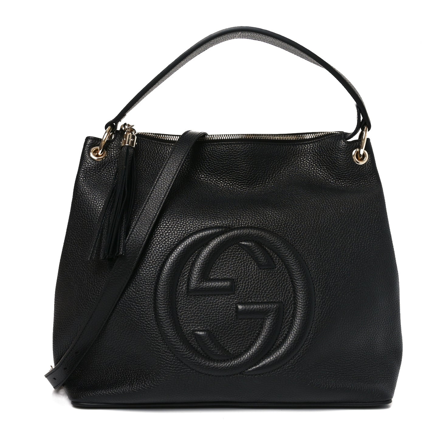 Pebbled Calfskin Large Soho Hobo Black