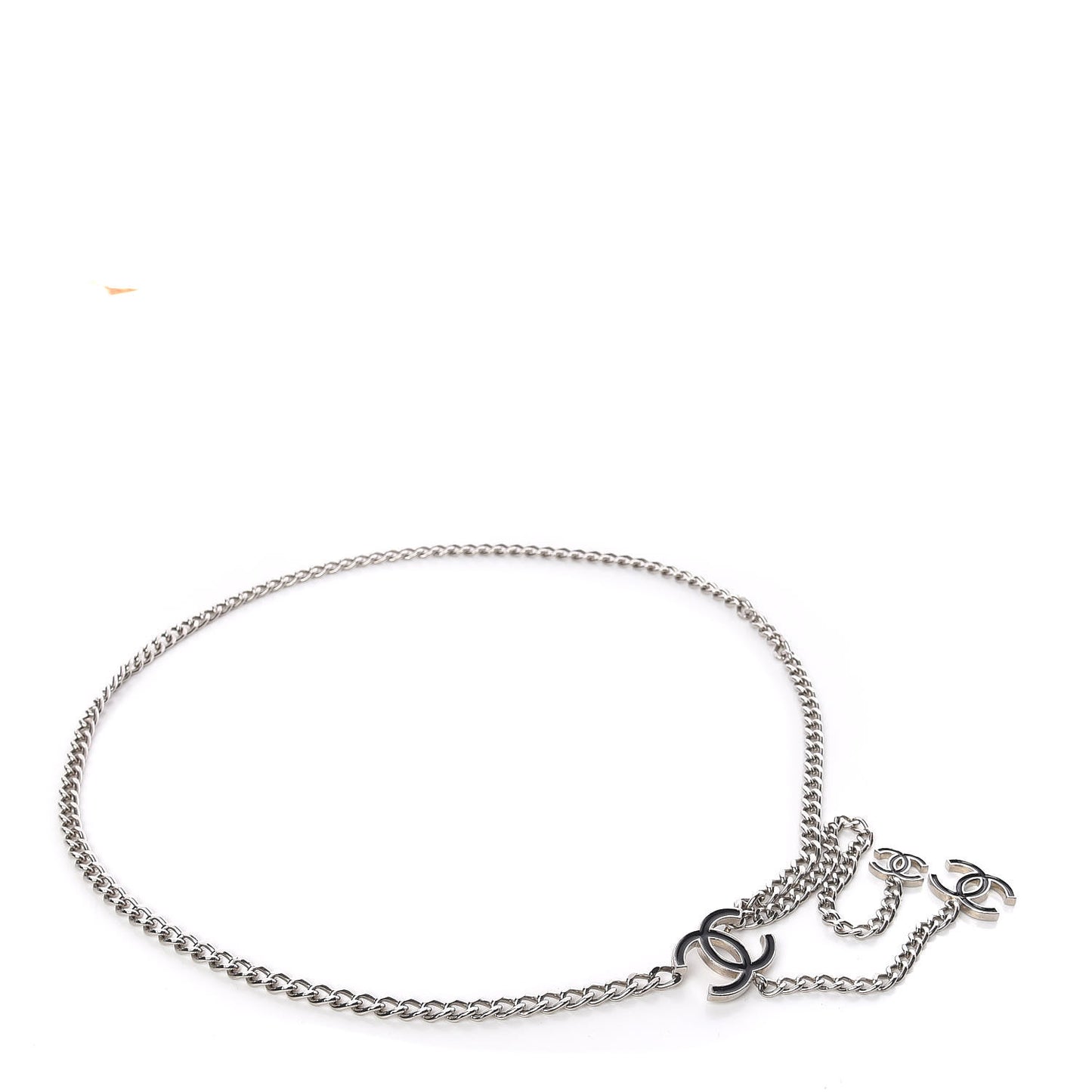 Enamel CC Chain Logo Belt Silver Black