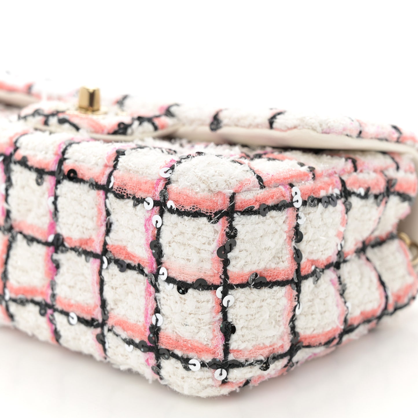 Tweed Sequin Mini Rectangular Flap White Multicolor