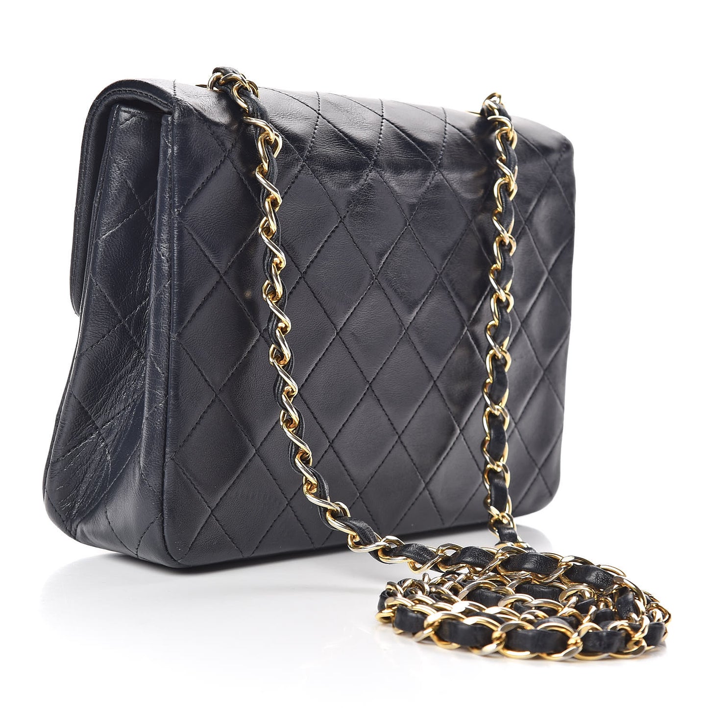Lambskin Quilted Mini Square Flap Bag Navy
