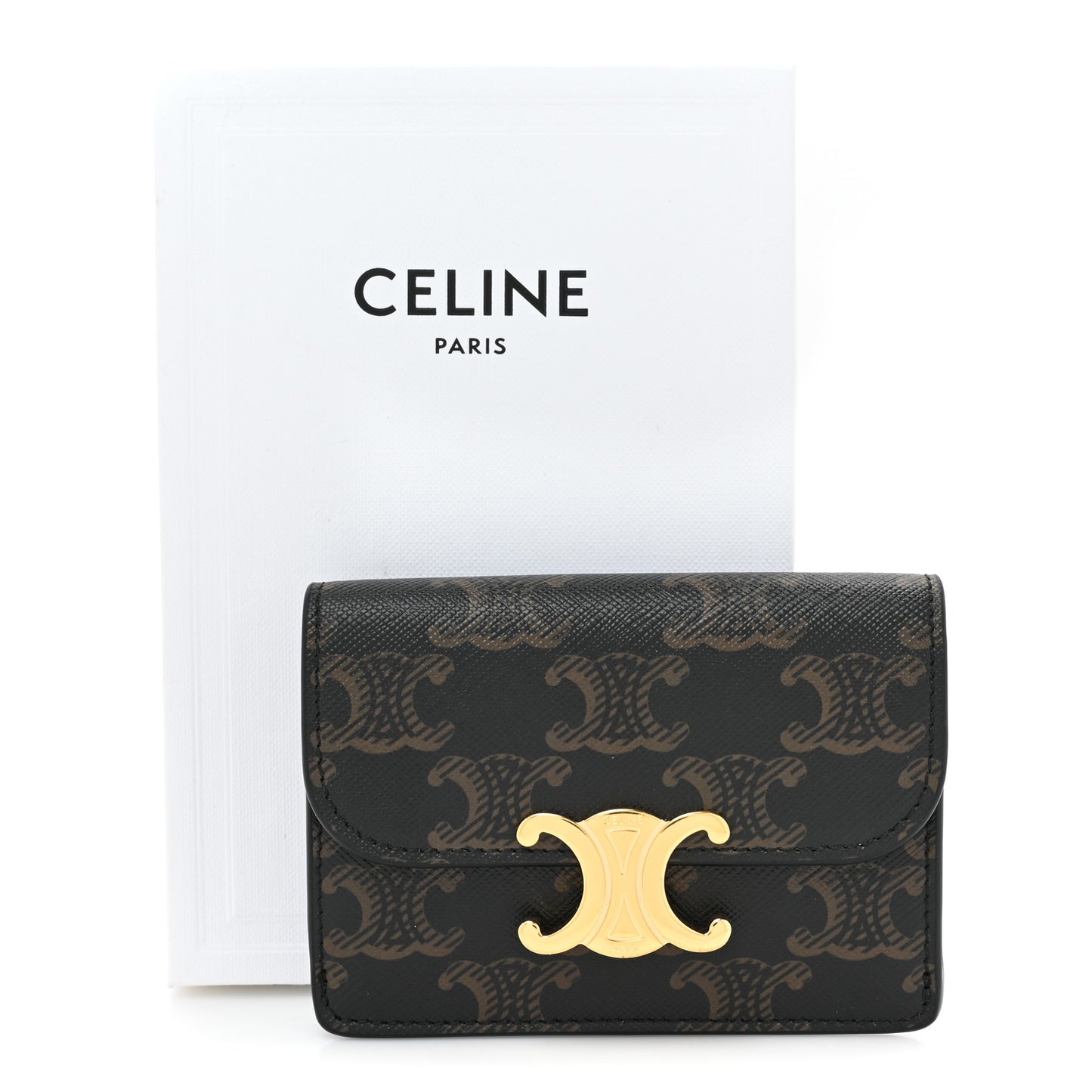 Triomphe Canvas Calfskin Flap Card Holder Tan