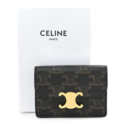 Celine Triomphe Canvas Calfskin Flap Card Holder Tan 3 of 10