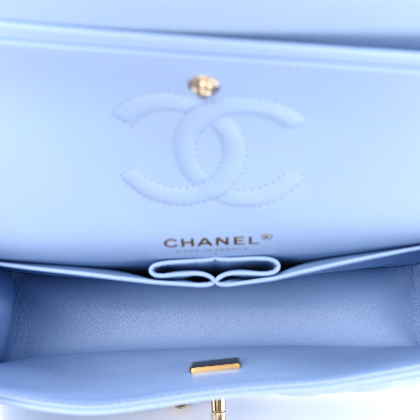 Caviar Quilted Small Double Flap Light Blue