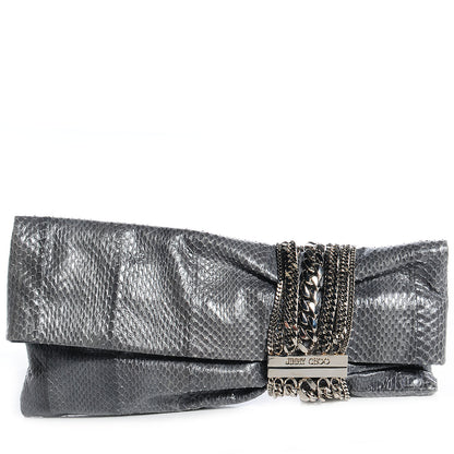 Jimmy Choo Elaphe Snakeskin Chandra Clutch Grey 1 of 10