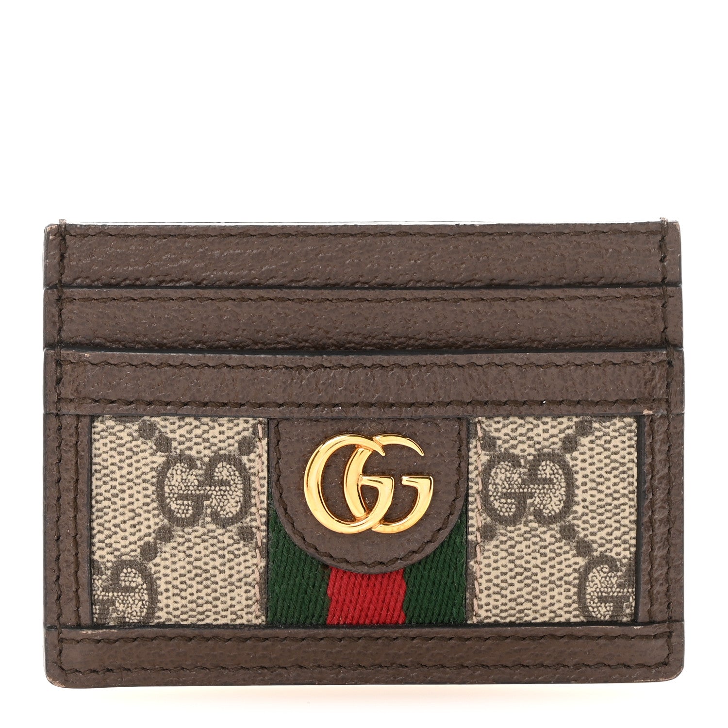 Gucci GG Supreme Monogram Textured Dollar Calfskin Ophidia Card Holder Beige Ebony New Acero 1 of 6