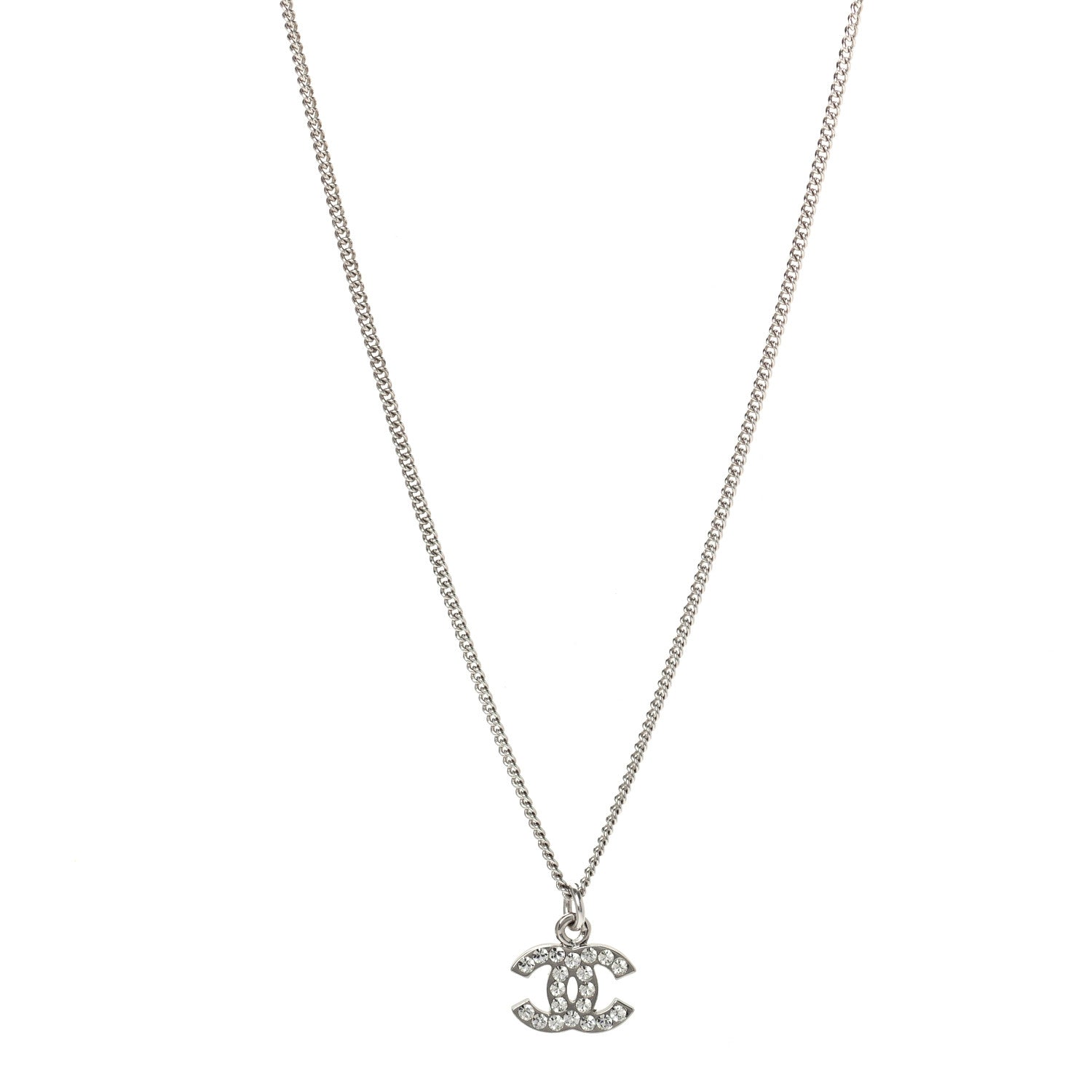 Chanel Crystal Timeless CC Necklace Silver 1 of 4